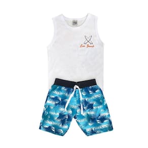 Conjunto Infantil Menino Regata Branca Lion Beach e Bermuda Tactel - Didiene