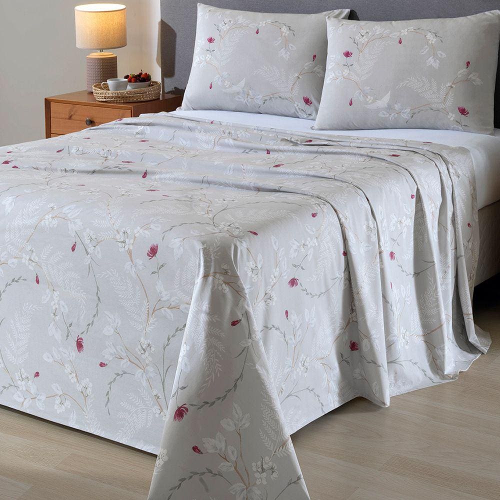 Jogo de Cama Queen 4 Peças Lençol com Elástico 100% Algodão Percal 180 Fios 158x198x35cm Dohler - Emcompre