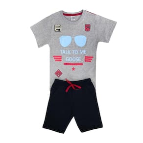 Conjunto Infantil Menino Camiseta Talk To Me Mescla e Bermuda Moletinho - Didiene