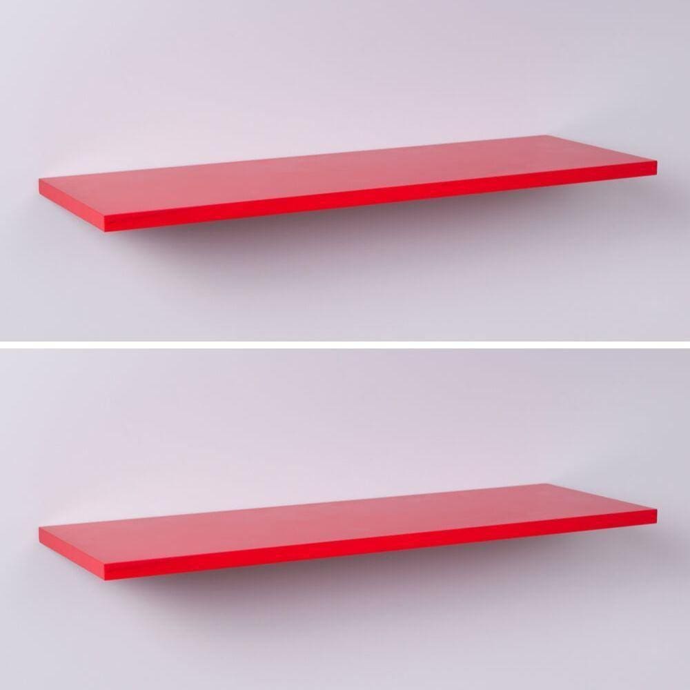 Kit Com 2 Prateleiras 60 X 20cm Suporte Invisivel - Cor Vermelho