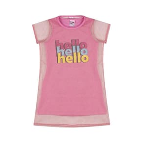Vestido Infantil Hello Rosa Com Tule Brilhoso - Didiene