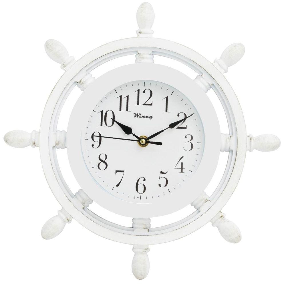 Relógio de Parede Wincy Timão Silencioso Decorativo Marítimo Casa Sala Branco PDA03008
