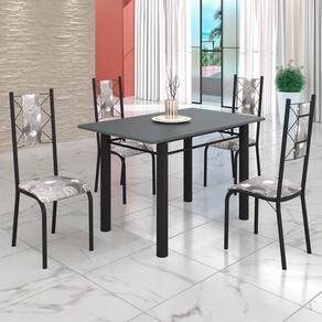 Conjunto Sala de Jantar Bahia Mesa Tubo 120x75cm Tampo Pedra com 4 Cadeiras Paraopeba/Preto Fosco