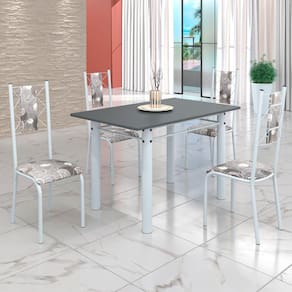 Conjunto Sala de Jantar Bahia Mesa Tubo 120x75cm Tampo Madeira com 4 Cadeiras Paraopeba/Branco