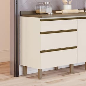 Balcão 60cm 3 Gavetas com Tampo 100% MDF Aurora Espresso Móveis Duna/Off White