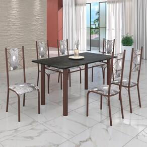 Conjunto Sala de Jantar Bahia Mesa Tubo 140x75cm Tampo Madeira Indiano com 6 Cadeiras Paraopeba/Marrom