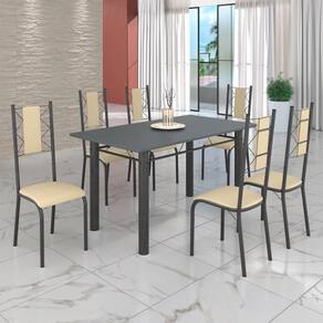 Conjunto Sala de Jantar Bahia Mesa Tubo 140x75cm Tampo Madeira com 6 Cadeiras Creme / Mart Prata
