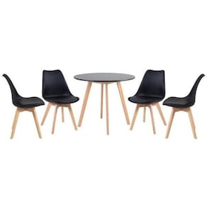 Kit Mesa De Jantar Redonda 90 Cm Preto 4 Cadeiras Estofadas