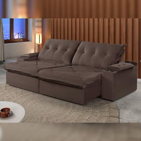 Sofá Retrátil e Reclinável 230cm M163 com Porta Copos Yescasa Veludo/Marrom Escuro
