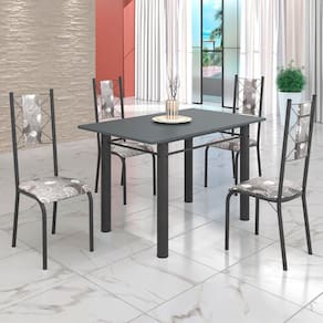 Conjunto Sala de Jantar Bahia Mesa Tubo 120x75cm Tampo Pedra com 4 Cadeiras Paraopeba/Prata