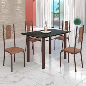 Conjunto Sala de Jantar Bahia Mesa Tubo 120x75cm Tampo Madeira Indiana com 4 Cadeiras Marrom