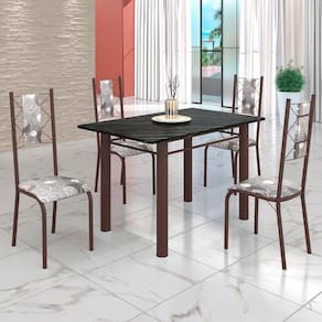 Conjunto Sala de Jantar Bahia Mesa Tubo 120x75cm Tampo Madeira Indiana com 4 Cadeiras Paraopeba/Marrom