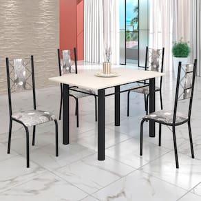 Conjunto Sala de Jantar Bahia Mesa Tubo 120x75cm Tampo Madeira com 4 Cadeiras Paraopeba/Preto Fosco