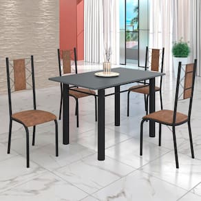Conjunto Sala de Jantar Bahia Mesa Tubo 120x75cm Tampo Madeira com 4 Cadeiras Marrom/Preto Fosco