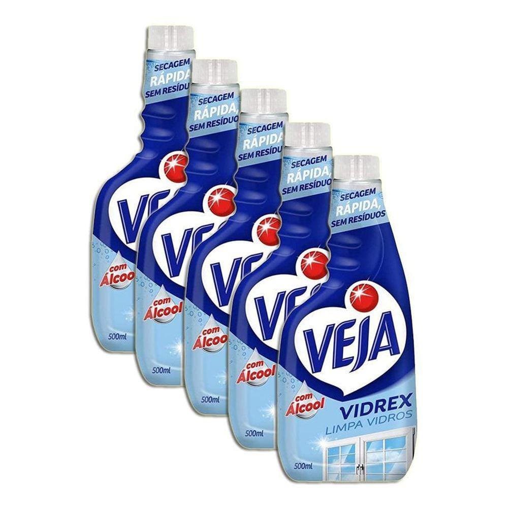 Veja Vidrex Com Álcool Limpa Vidros Refil 500Ml Kit 5
