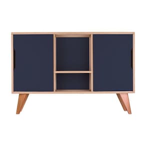 Balcão Buffet Retrô com 2 Portas Carvalho e Azul Marinho