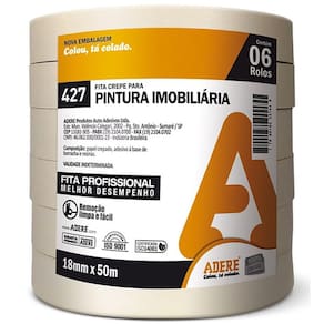 Kit 6 Fita Crepe Pintura Imobiliaria Parede 18MM X 50M Adere