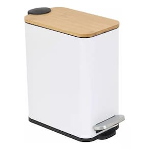 Lixeira Para Banheiro 5l Madeira E Metal 29x27x14cm - Branca