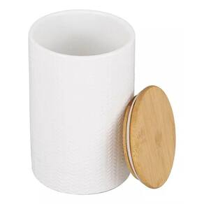 Pote Cozinha Grande Dolomita Branco Tampa Bambu 19,5x12,5cm