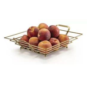 Fruteira De Mesa Metal Dourado Retangular 33x28x9cm
