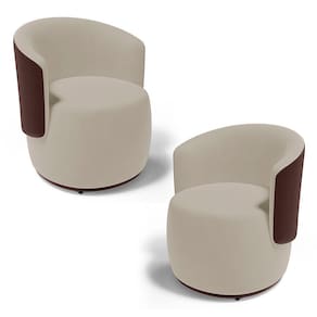 Kit 02 Poltronas Decorativas Aisha Orgânica Composê Sintético Marrom com Suede Bege - Desk Design