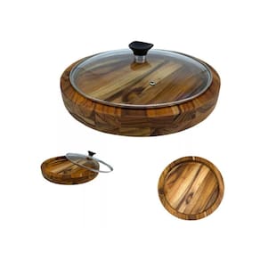 Gamela De Madeira Churrasco Redonda Com Tampa De Vidro 33 Cm - Le Requena