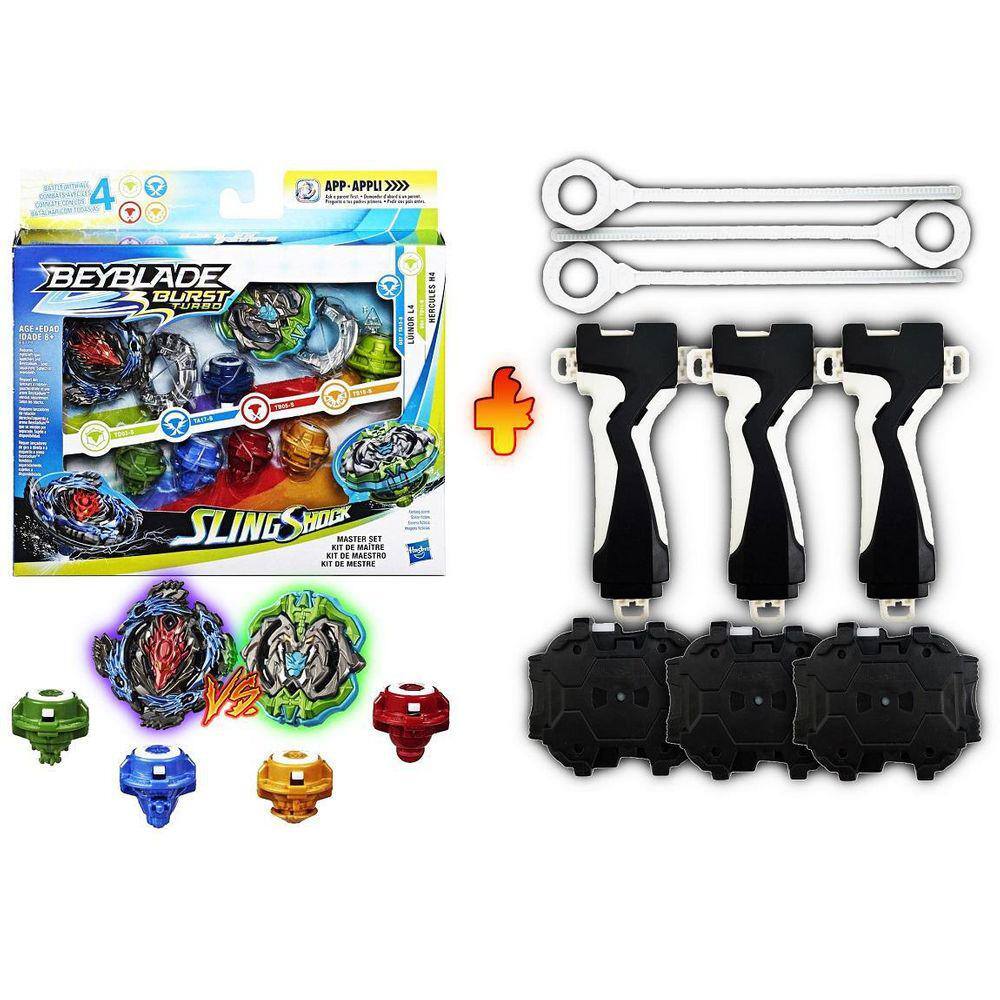 Beyblade C/ Lançador Burst QuadStrike Pião Chain Kerbeus K8