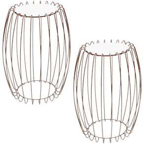Kit Mesa Apoio Lateral 43 cm Tampo Vidro Branco Base Metal Cobre Nacc