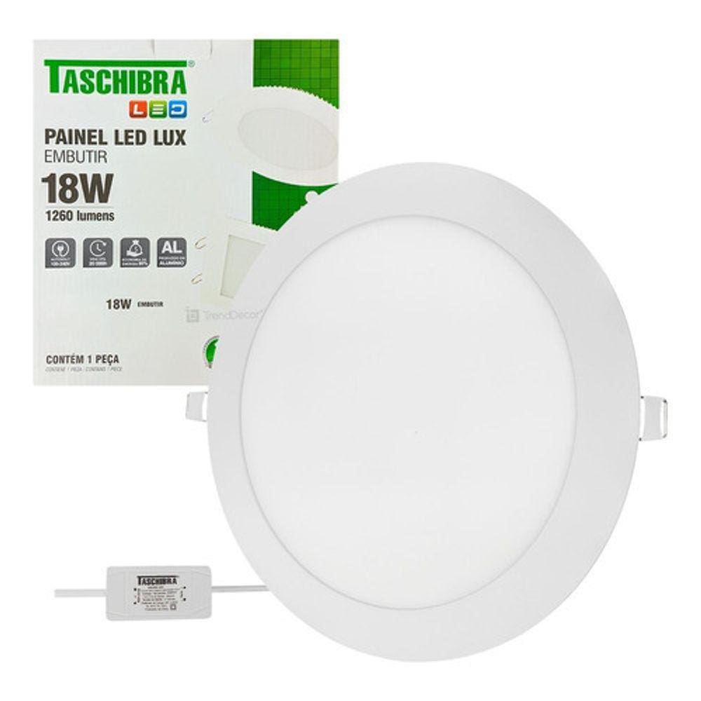 Painel Led Taschibra Redondo Embutir 18w 3000k 4000k 6500k