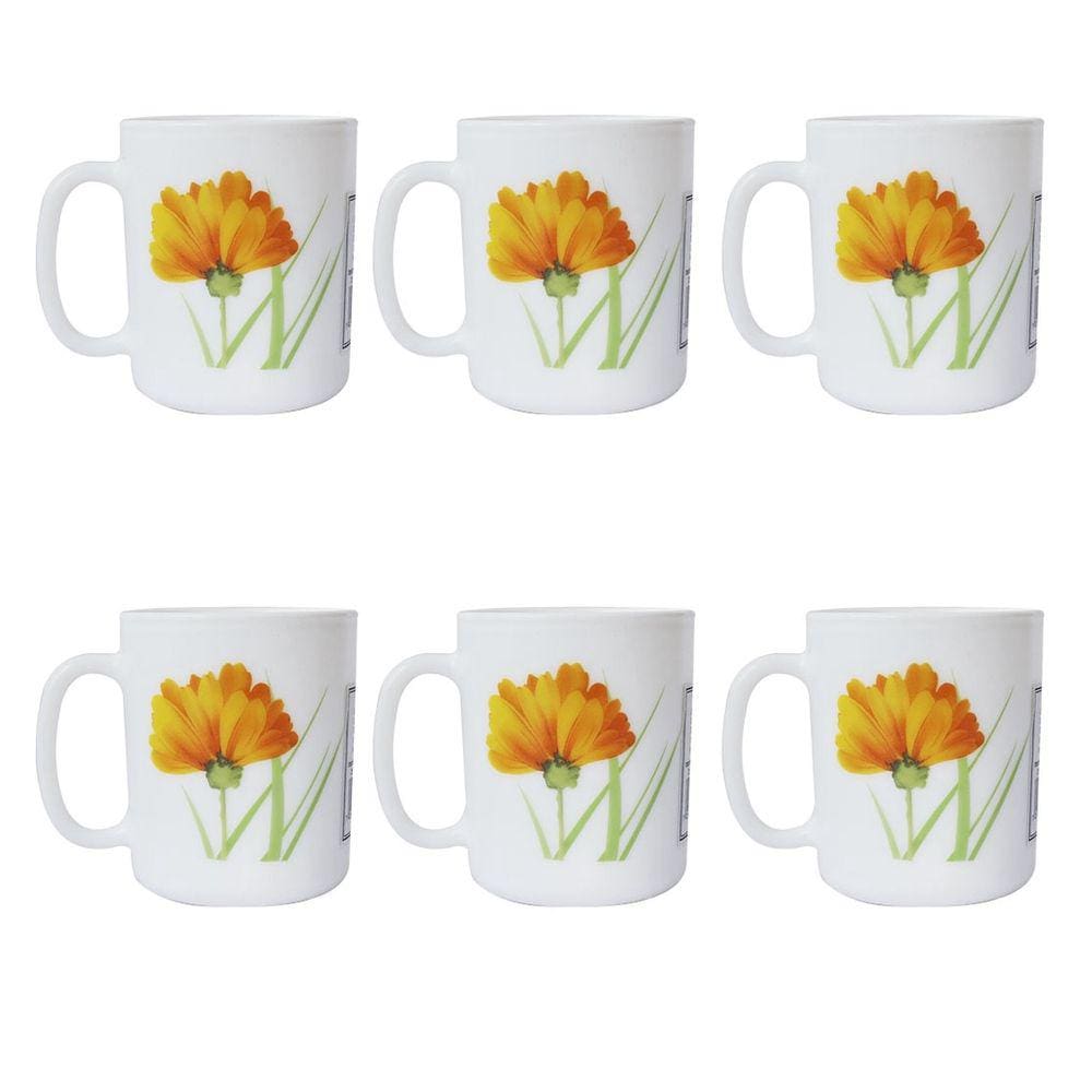 Jogo De Caneca Chá Café Estampa Floral Vidro C/ 6 Pçs 320ml
