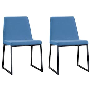 Kit 2 Cadeiras Estofadas Base Aço Preto F37 Linho Azul Jeans Dmobiliario