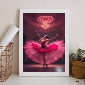 Quadro Decorativo Bailarina Pink 45x34cm - Madeira Branca