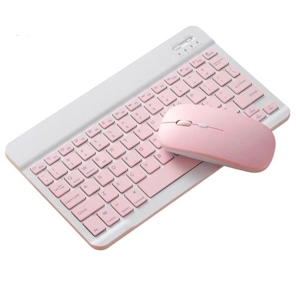 Kit Teclado e Mouse Bluetooth p/ Samsung Tab A8 Rosa
