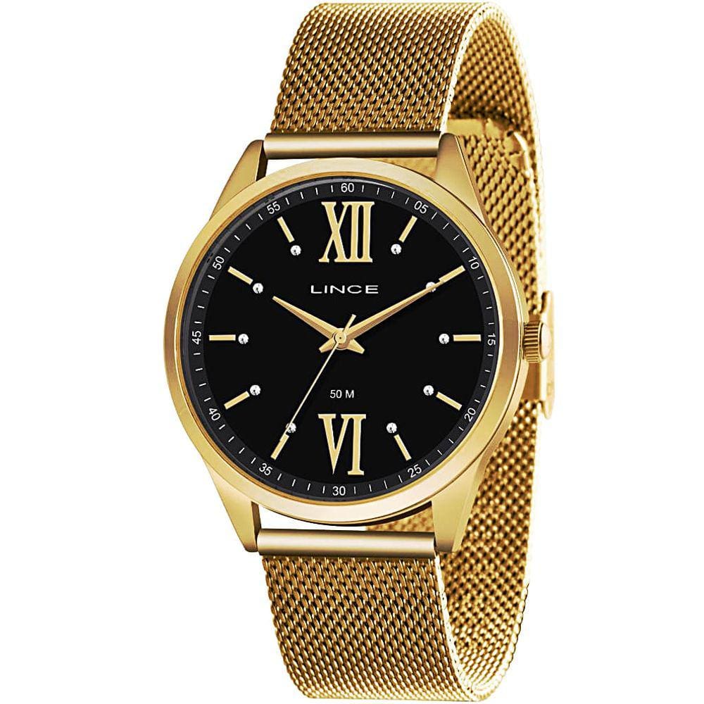 Relógio LINCE feminino analógico dourado preto LRGH161L P3KX