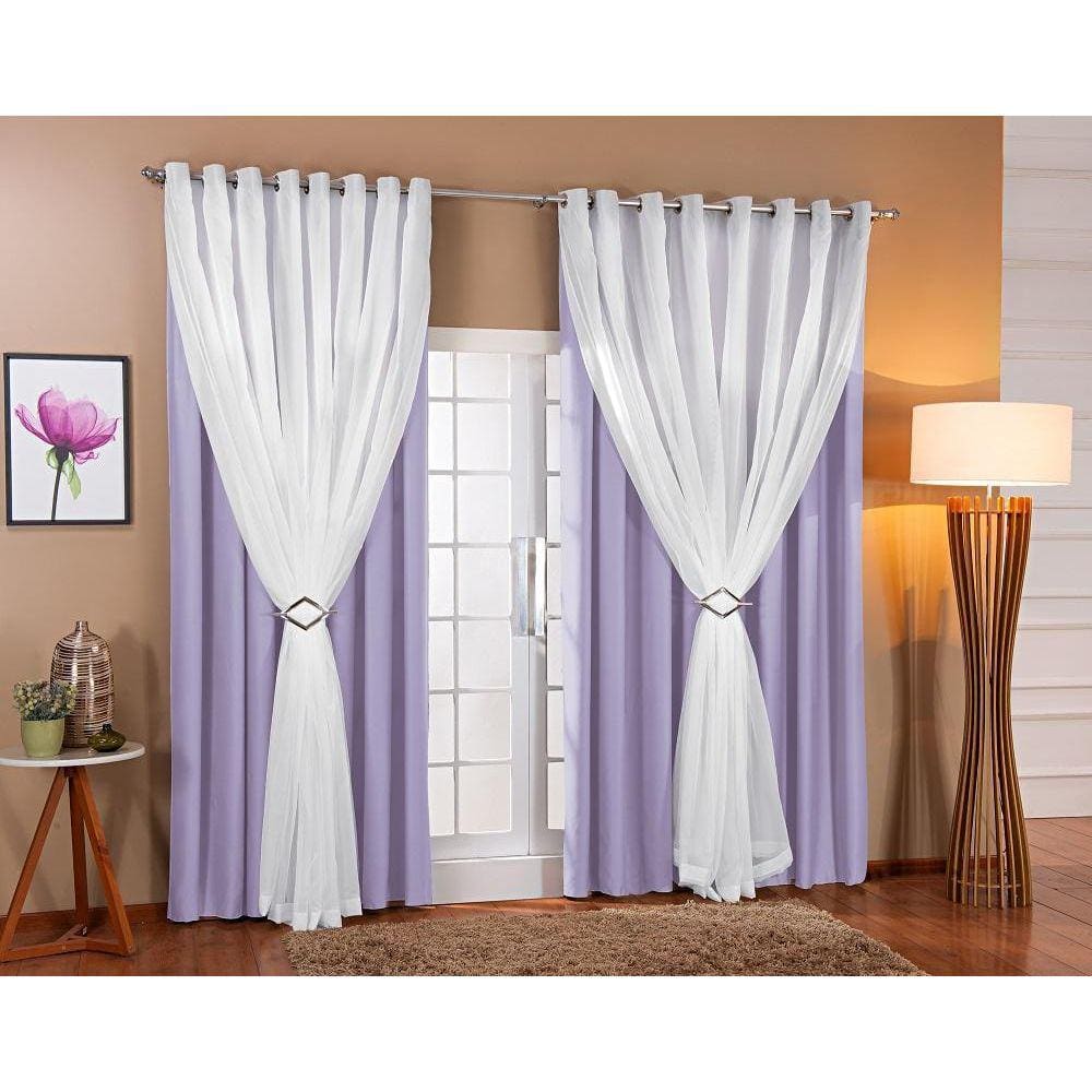 Cortina Voil Blackout Tecido 7,00x2,60 Lilás/Branco