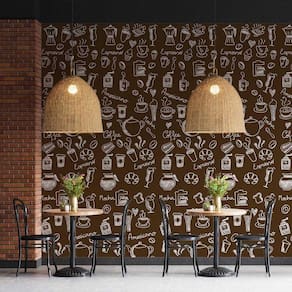 Kit 5 Rolos Papel De Parede Adesivo Marrom Coffee Shop 3,0M