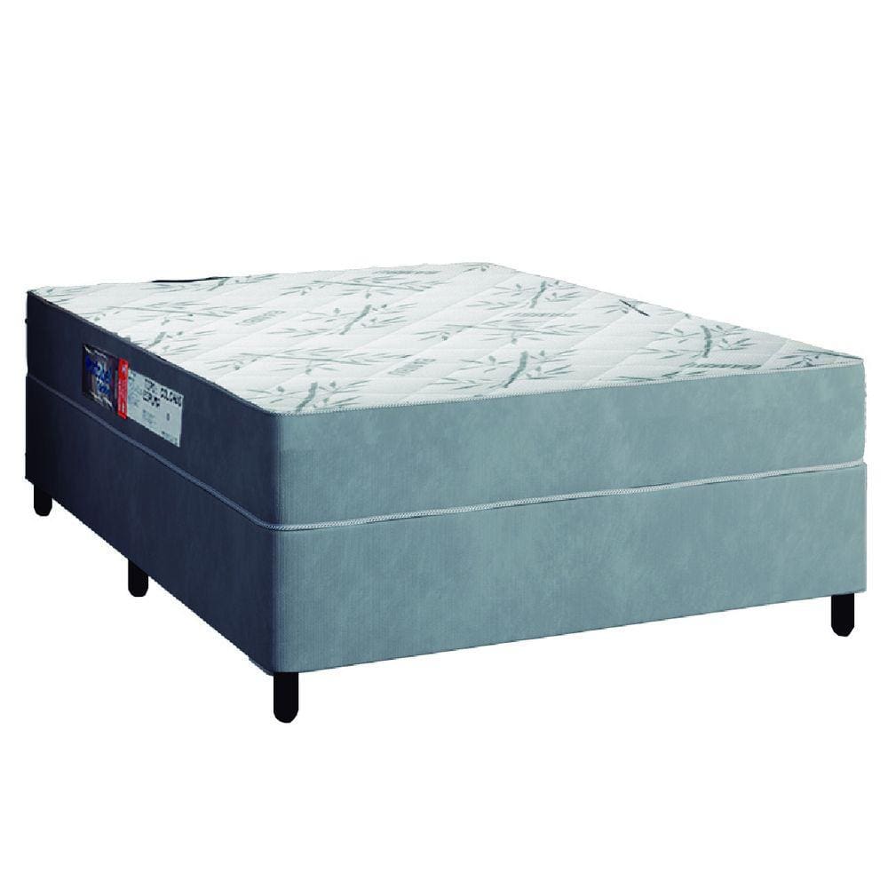 Cama Box Casal Colchão Espuma Egito 138x188x57cm Cinza / Branco Portobel - Suporta até 100kg por Pessoa