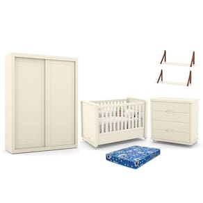 Dormitório Tutto New 2 Portas, Cômoda, Berço com Colchão e Prateleiras - Matic Móveis