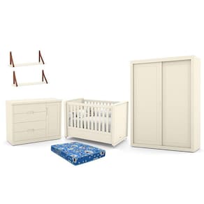 Dormitório Tutto New 2 Portas, Cômoda 1 Porta, Berço com Colchão e Prateleiras - Matic Móveis