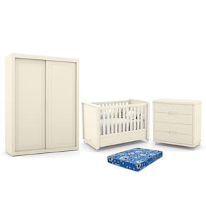 Dormitório Tutto New 2 Portas, Cômoda 4 Gavetas e Berço com Colchão - Matic Móveis