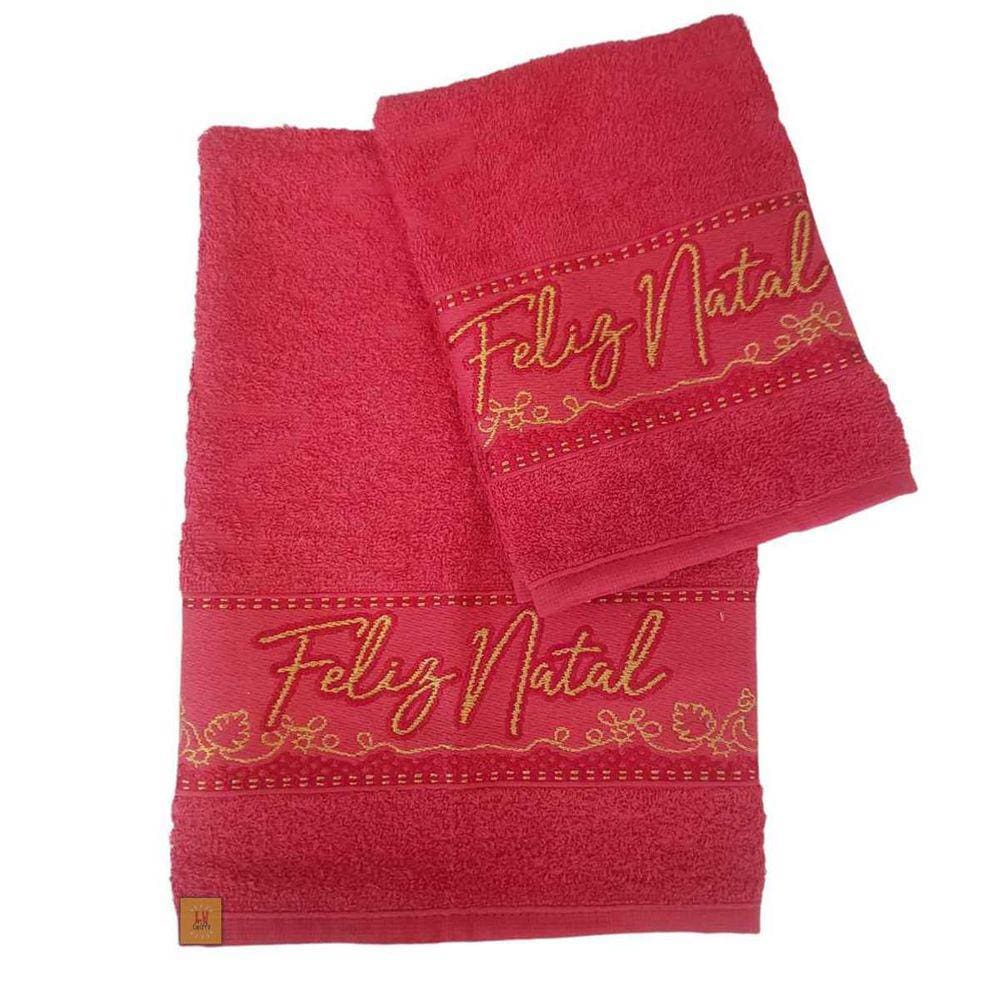 Kit Toalha Mão e Rosto Feliz Natal Lavabo 100% Algodão Macia