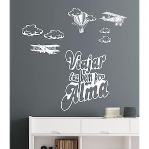 Adesivo Decorativo De Parede Viajar Faz Bem Pra Alma Avião