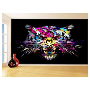 Papel De Parede 3D Animais Tigre Rosto Arte Cor 3,5M Anm569