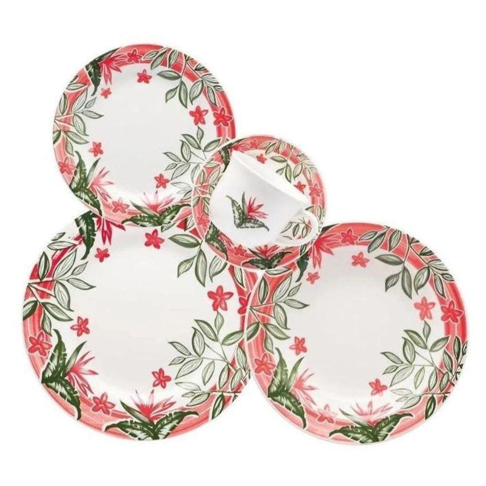 Aparelho Jantar Oxford Jardim Tropical Florido Redondo 20Pçs