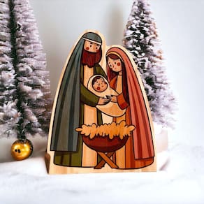 Decoração da Sagrada Família em Madeira 15x12cm - WoodSpot