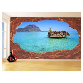 Papel De Parede 3D Praia Mar Caverna Pedras Céu 3,5M Npr298