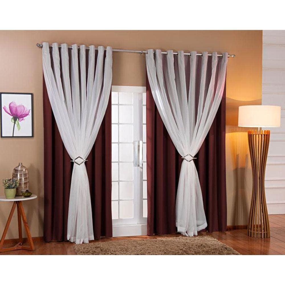 Cortina Voil Forro Blackout 6,00X2,20 Marrom/Branco