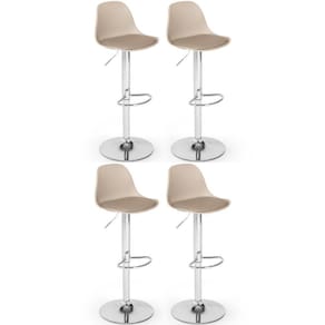 Kit 4 Banqueta Alta Leda Estofada com Base Giratória e Regulagem de Altura - Nude