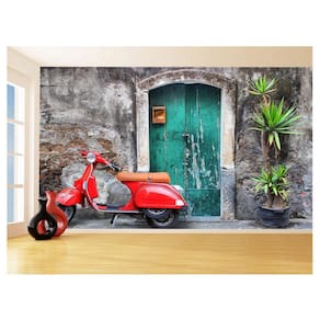 Papel De Parede 3D Cidade Européia Retrô Vespa 3,5M Ncd366