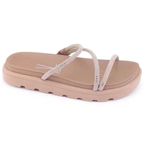 Rasteira Vizzano Flatform Tiras Strass Hotfix - Rosê